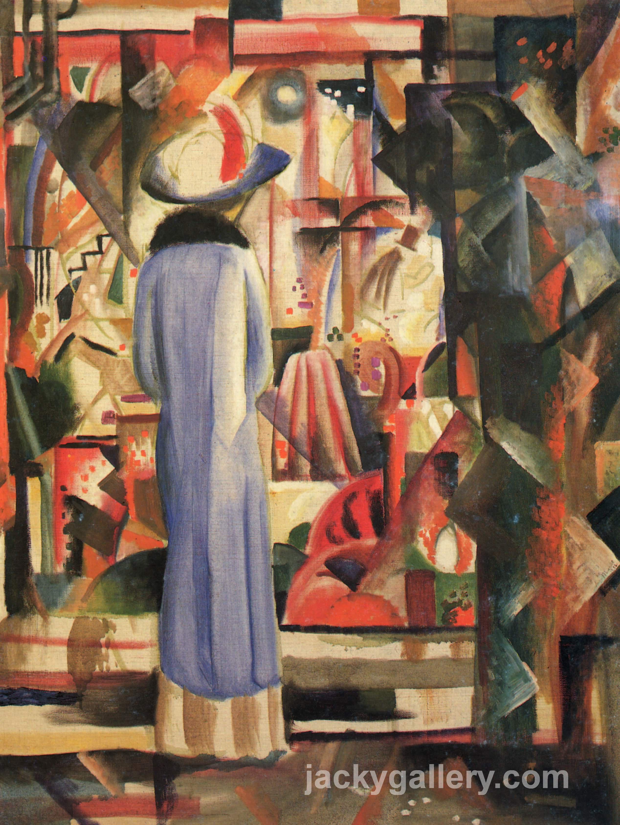 Woman in front of a large illuminated window, August Macke painting